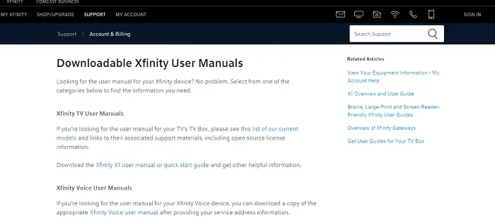 Xfinity Manual