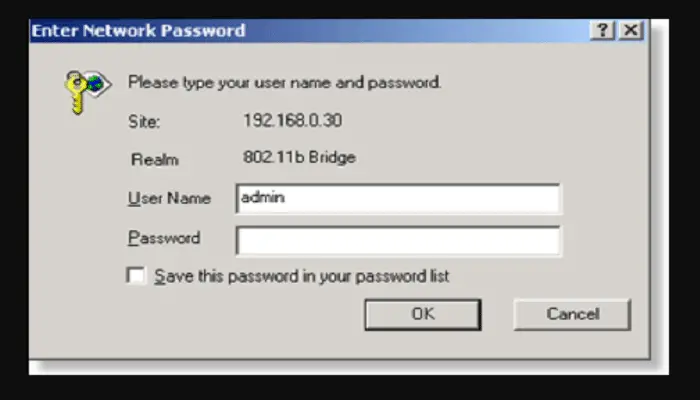 192.168.0.30 username and password