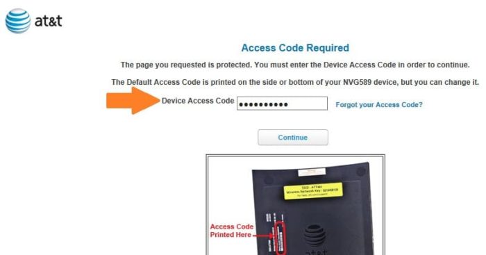 enter modem access code