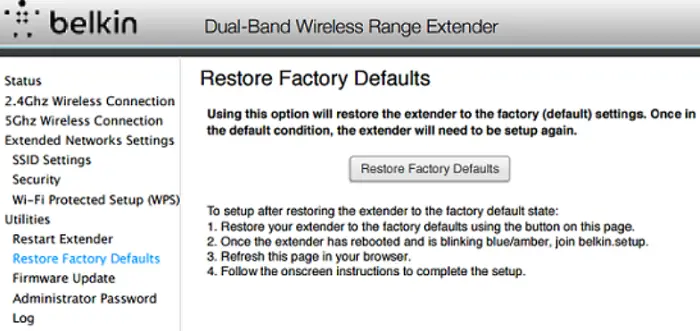 factory reset using the web