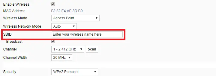 enter your wireless name