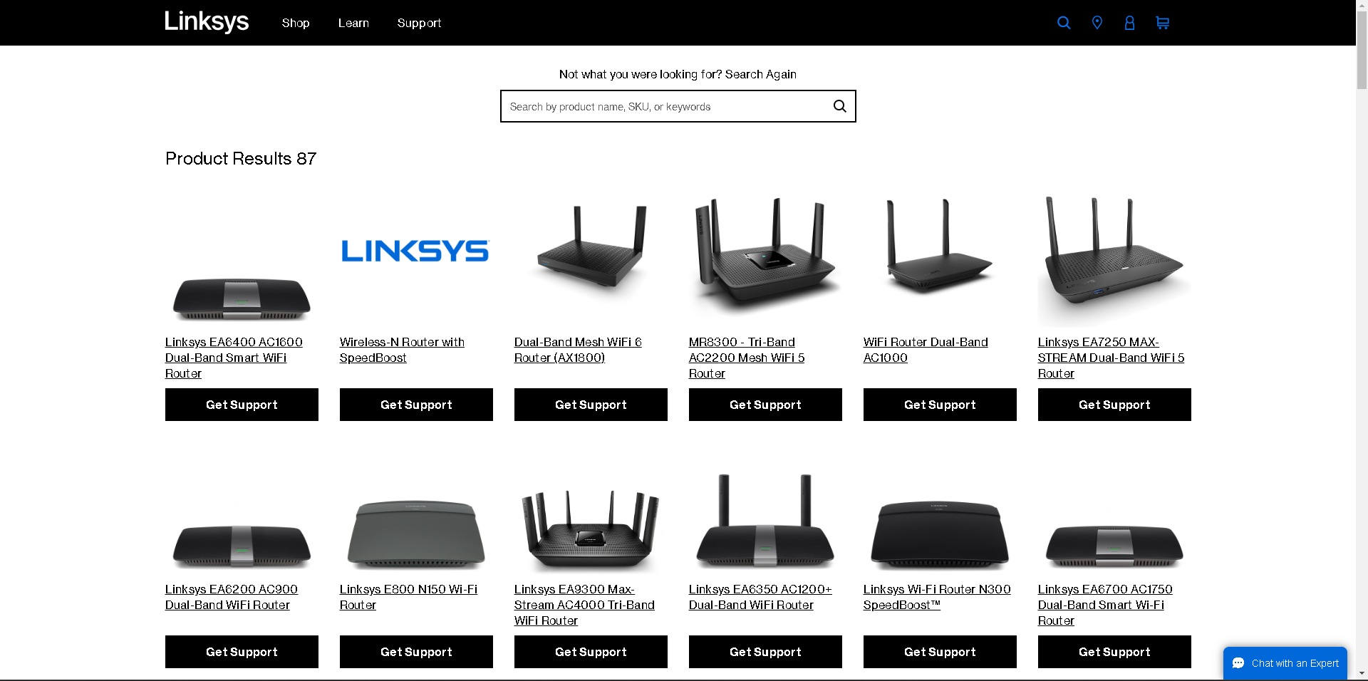 linksys support page
